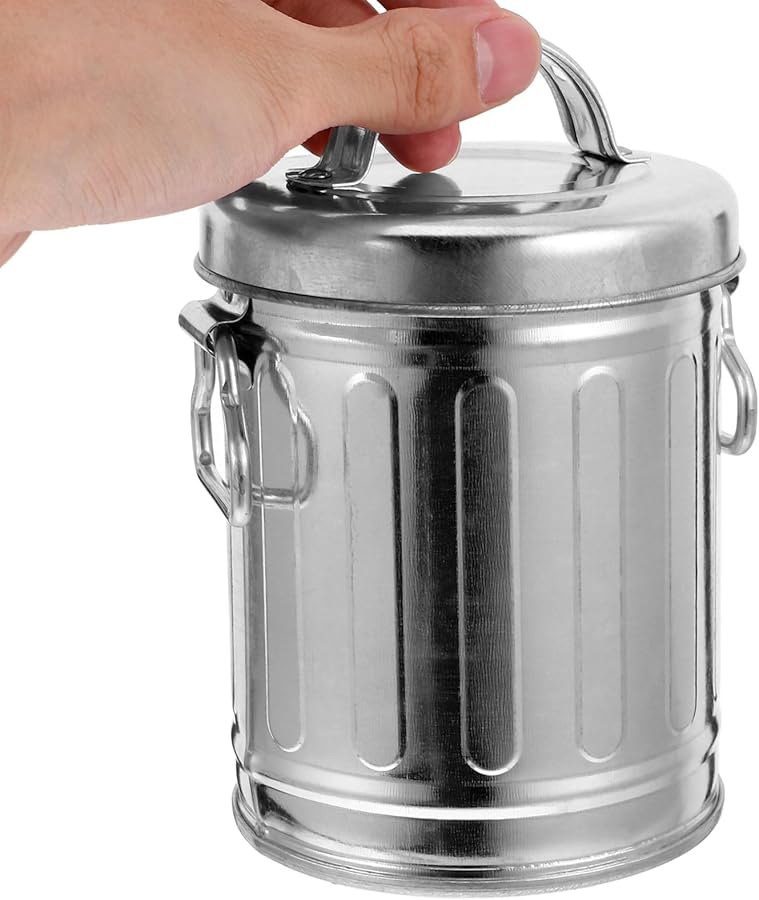 Galvanized Iron Bucket Ashtray with Lid Small Metal Trash Can for Desktop Office Home - Image 3